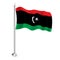 Libyan Flag. Isolated Realistic Wave Flag of Libya Country on Flagpole