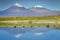 Licancabur volcanic landscape and salt lake reflection in Atacama Desert, Chile