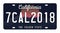 License plate isolated on white background. California license plate with numbers and letters. Badge for t-shirt graphic