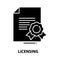 licensing icon, black vector sign with editable strokes, concept illustration