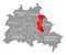 Lichtenberg city district red highlighted in map of Berlin Germany