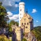 Lichtenstein Castle in summer, Baden-Wurttemberg, Germany. This famous castle is a landmark of Germany. Scenic view of fairytale