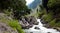 Lidder River flows through scenic Himalayas in Amarnath trek route, Jammu and Kashmir, India