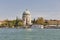Lido island cityscape from the Venetian lagoon, Italy.