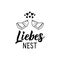 Liebes nest. Translation from German: Love nest. Lettering. Ink illustration. Modern brush calligraphy