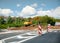 Liebherr excavator workers building a new roundabout in French village