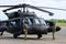 Liepaja, Latvia - August 7, 2022: Sikorsky UH-60 Black Hawk helicopter with pilots before take off