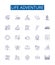 Life adventure line icons signs set. Design collection of Journey, Exploration, Experience, Excursion, Trek, Quest, Tour