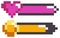 Life bar and coin bar elements pixel art. Pixelated progressor, energy, mana level, health reserve