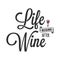 Life begins after wine. Lettering with wine glass