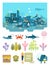 Life below water flat vector illustration collection