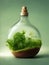 Life in a bottle: A miniature oasis of greenery thriving sustainably. AI Generated