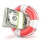 Life buoy with dollars banknote. 3D render