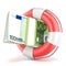 Life buoy with euros banknote. 3D render