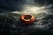 Life buoy teetering in a stormy sea under gray turbulent skies