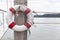 Life buoys for tourists are prepared in front of the resort