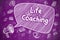Life Coaching - Cartoon Illustration on Purple Chalkboard.