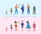 Life cycle age-related changes characters set, vector illustration isolated.