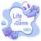 Life is a Game - wavy blue modern template with flat Gaming gadgets on white background, esports elements, on isolated