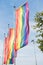 Life gets better together. LGBT flags wave on sky. Rainbow flags. Symbol of LGBT community. Lesbian and gay. Bisexual