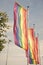 Life gets better together. LGBT flags wave on sky. Rainbow flags. Symbol of LGBT community. Lesbian and gay. Bisexual