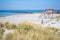 The life guard house on a sand dune at the beach of Skanor, Skane, Sweden