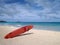 Life Guard Rescue Surfboard sits Beach