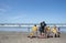 Life guards watch swimmers safety.