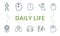Daily Life icon set. Contains editable icons theme such as open mindedness, latteral thinking, excellence and more.
