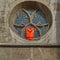 Life-jacket for castaways above the entrance of Braunschweig Cathedral, sign of support for drowning refugees in the Mediterranean