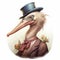 Life-like Avian Illustration: Pelican With Top Hat And Roses