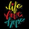Life love hope, slogan quote.