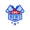 Life news logo, social mass media red and blue emblem, live news badge vector Illustration on a white background