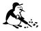 The life of penguins. A penguin as a construction worker works with a jackhammer.