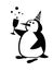 The life of penguins. A penguin with a glass of champagne makes a speech.