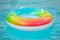 Life resque rubber circle in swimming pool. Help concept. Summer vacation. Rubber circle, aquapark, swimming pool