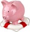 Life ring surrounding a piggy bank - concept of