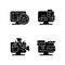 Life simulator games types black glyph icons set on white space