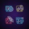 Life simulator games types neon light icons set