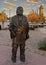 Life-size bronze sculpture of Delaware chief by Linda Lewis, part of an art piece titled `The Peace Circle` in historic Grapevine.