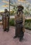 Life-size bronze sculpture of two chiefs by Linda Lewis, part of an art piece titled `The Peace Circle` in historic Grapevine.