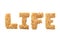 `Life` written with oat grains word.