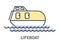 Lifeboat on waves icon with enclosed rescue vessel