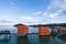 Lifeboats on board the ferry on a background of blue sky.