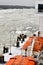 Lifeboats on ferry in frozen Baltic sea