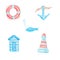 Lifebuoy, anchor, fish, beach changing room and lighthouse