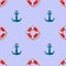 Lifebuoy and Anchor Icons Nautical Pattern