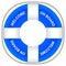 Lifebuoy of the blue color with the inscription Welcome aboard on board.
