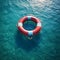 Lifebuoy Floating on Blue Water from Top View. AI