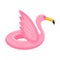 A lifebuoy in the form of a pink flamingo with wings. A beach item for swimming, an inflatable circle. Vector